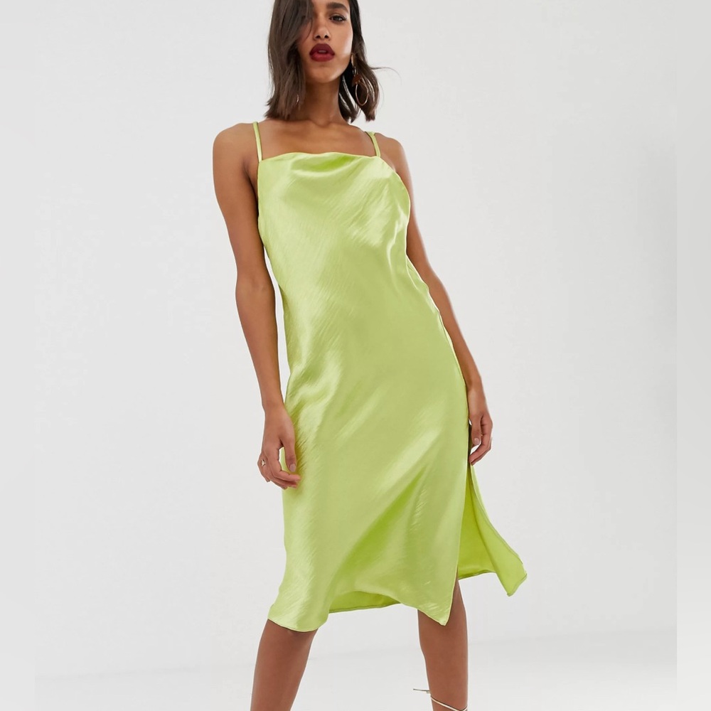 ASOS DESIGN Midi Satin Slip Dress with Strappy Back, Pastel Green, Size 6